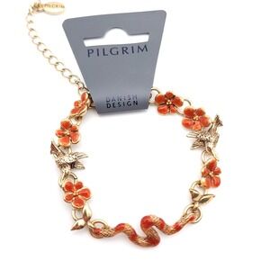 Pilgrim Enamel Charm Bracelet Hummingbird Floral Gold